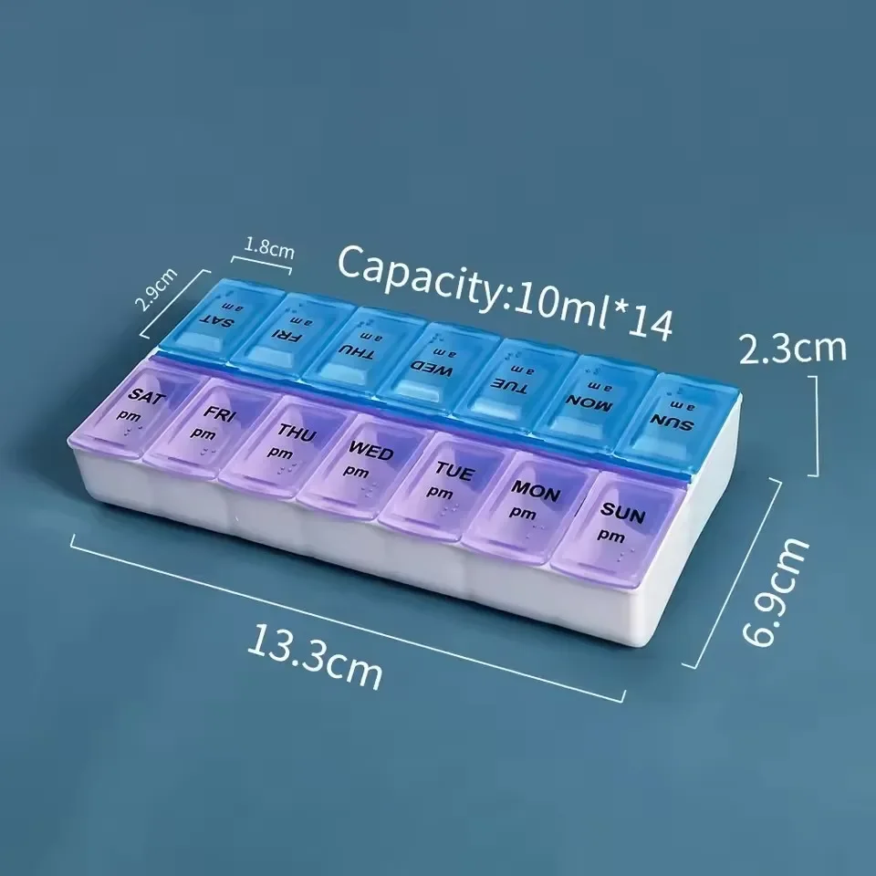 Pill Organizer Weekly Pill Box Organizer Cases Portable 7 Days 14 Grids Pills Container Storage Tablets Vitamins Medicine Fish Oils
