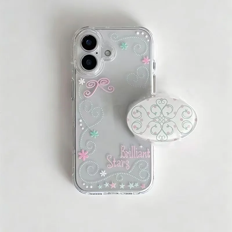 Korean-Inspired Kawaii Bow and Star Graffiti Phone Case