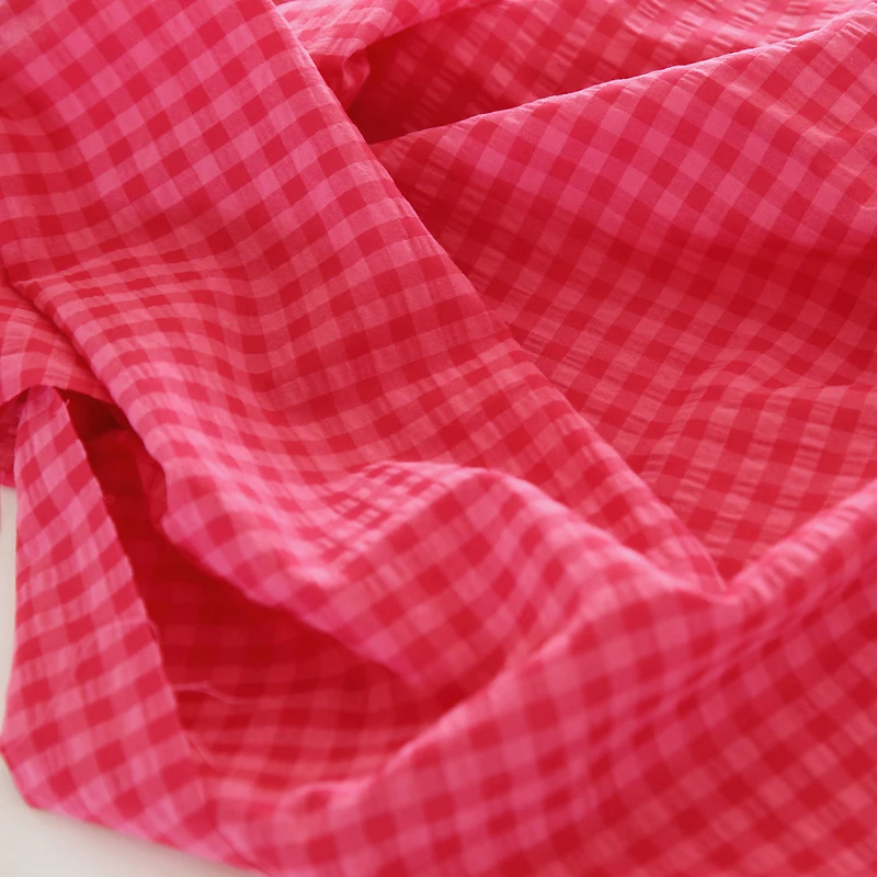 Pitaya Farbe karierter Stoff Frühling und Sommer garngefärbter Polyester-Baumwolle gewaschener Stoff Hemdkleid Kleidung DIY roter karierter Stoff – Detail 4