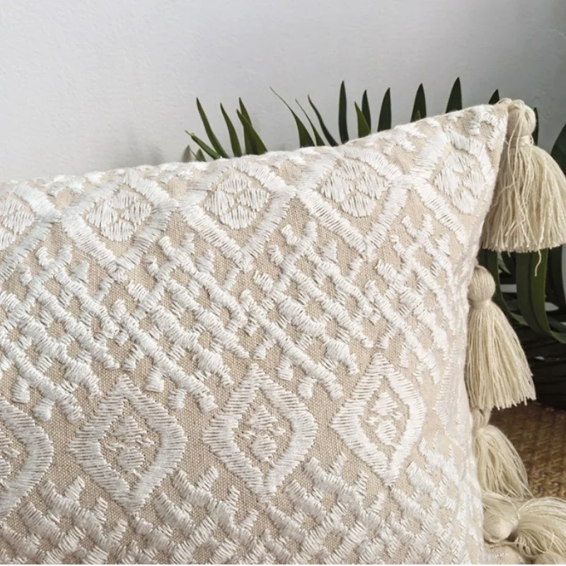 Federa Per Cuscino Lombare Bohémien – Cotone Ecologico Con Nappe – Lungo Per Divano E Letto – 12x34 Cm – Stile Boho Per Casa