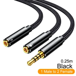 Dual 3.5mm Audio Splitter Cable - Male to Two Female Y Adapter for Headphones and Earphones (Black)