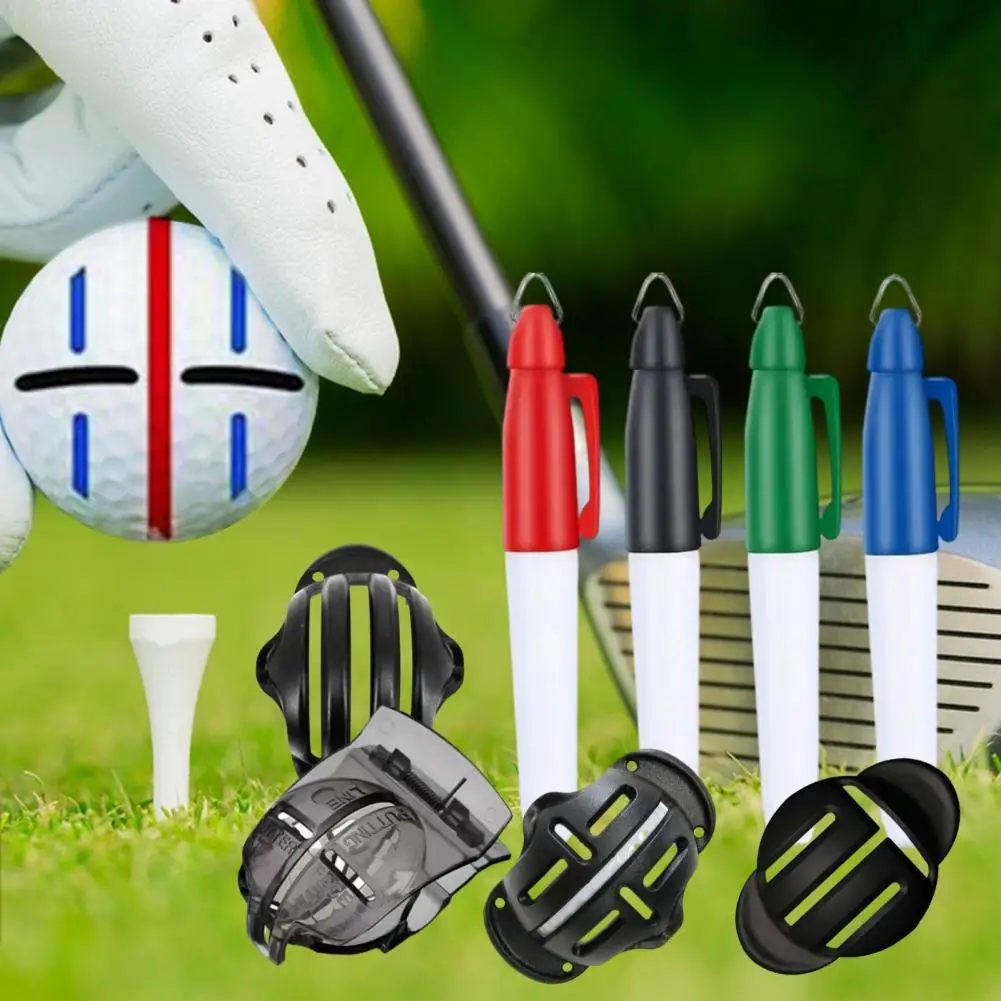 1 Set Golf Ball Marker With Line Marker Pens High Precision Golf Ball Stencil Alignment Tool Kit Accessories