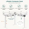 60 Inches L Shaped Electric Standing Desk, Height Adjustable Corner Gaming Desk with Drawers, Keyboard Tray, Power Outlets 2