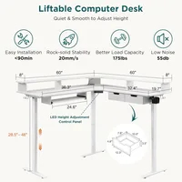 60 Inches L Shaped Electric Standing Desk, Height Adjustable Corner Gaming Desk with Drawers, Keyboard Tray, Power Outlets 2
