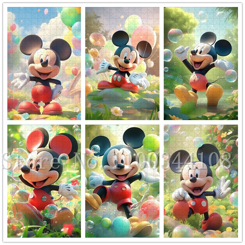 35/300/500/1000 Pieces Disney Cartoon Puzzles Cute Mickey Mouse Jigsaw Puzzles for Children Intelligence Game Handmade Toys