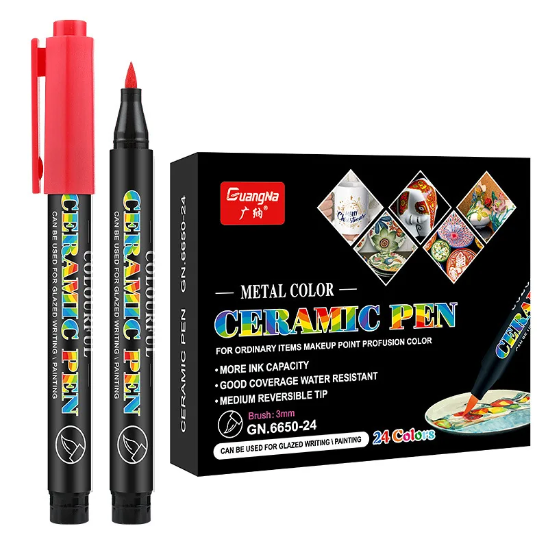 12/24 Colors High Temperature Oven Baked Ceramic Marker Pen Set Acrylic Paint Pens for Rock , Stone,Wood, Extra-fine Brush Tip