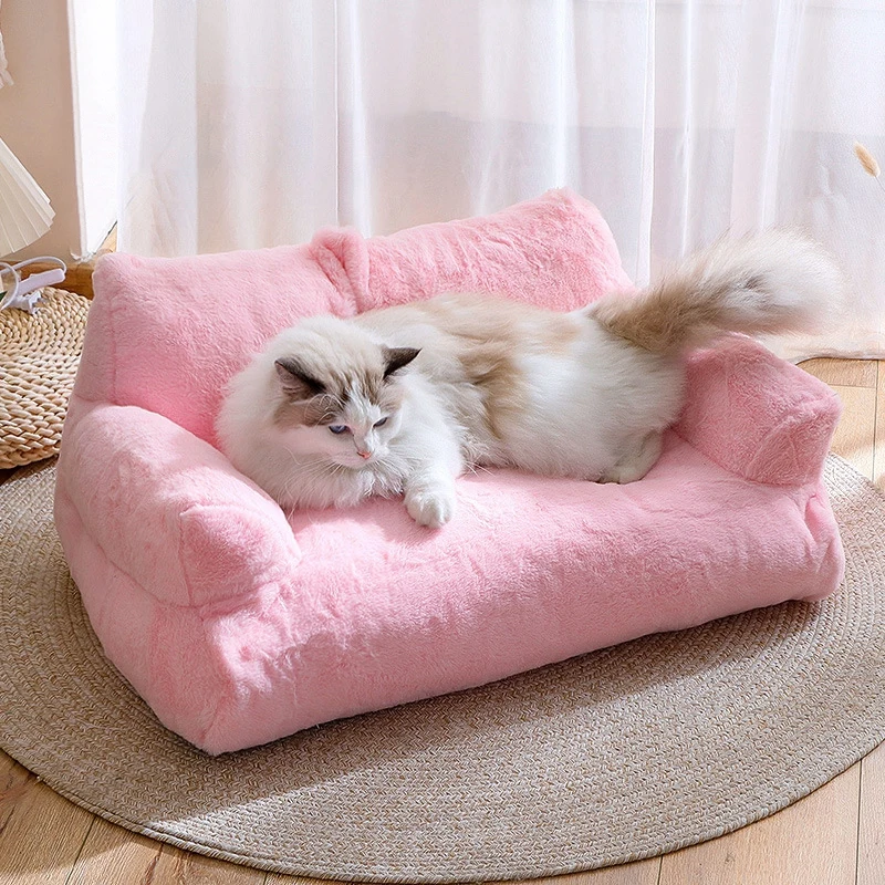 Winter Warm Pet Sleeping Cushion - Cat Bed Sofa with Detachable Plush, Kitten Dog Kennel, Non-slip Mats - Puppy House Basket Supplies for Gatos