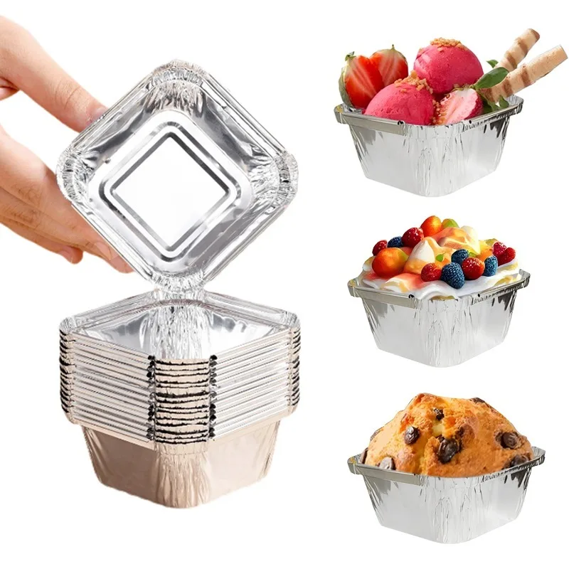 50/125PCS Foil Food Container Disposable Square Tin Foil Plate Kitchen Air Fryer Oven Non-stick Baking BBQ Christmas New Year