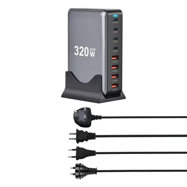 320W GaN 8-Port USB Fast Desktop Charger – PD Fast Charge 3.0 for iPhone, Samsung & More 6