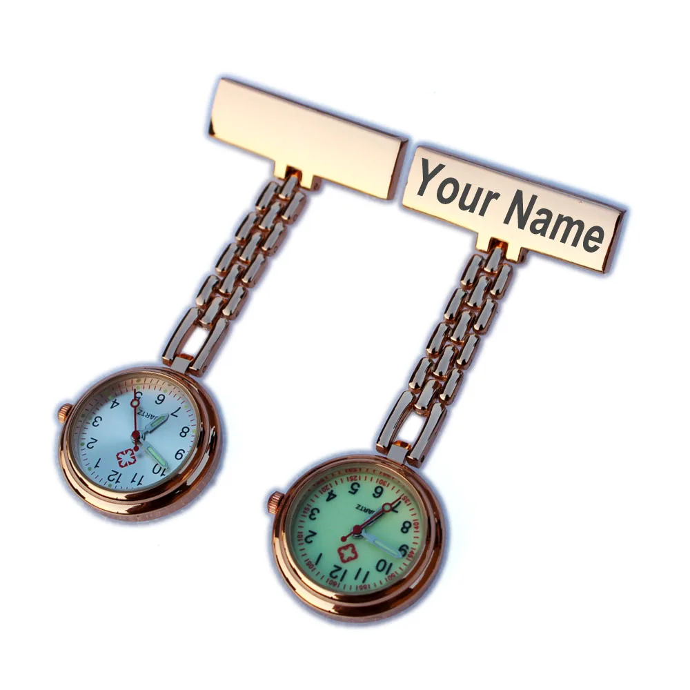 Medical Brooch Pins Personalize Customize Engraved Stainless Steel Lapel Pin Brooch Rose Gold Fob Nurse Watch
