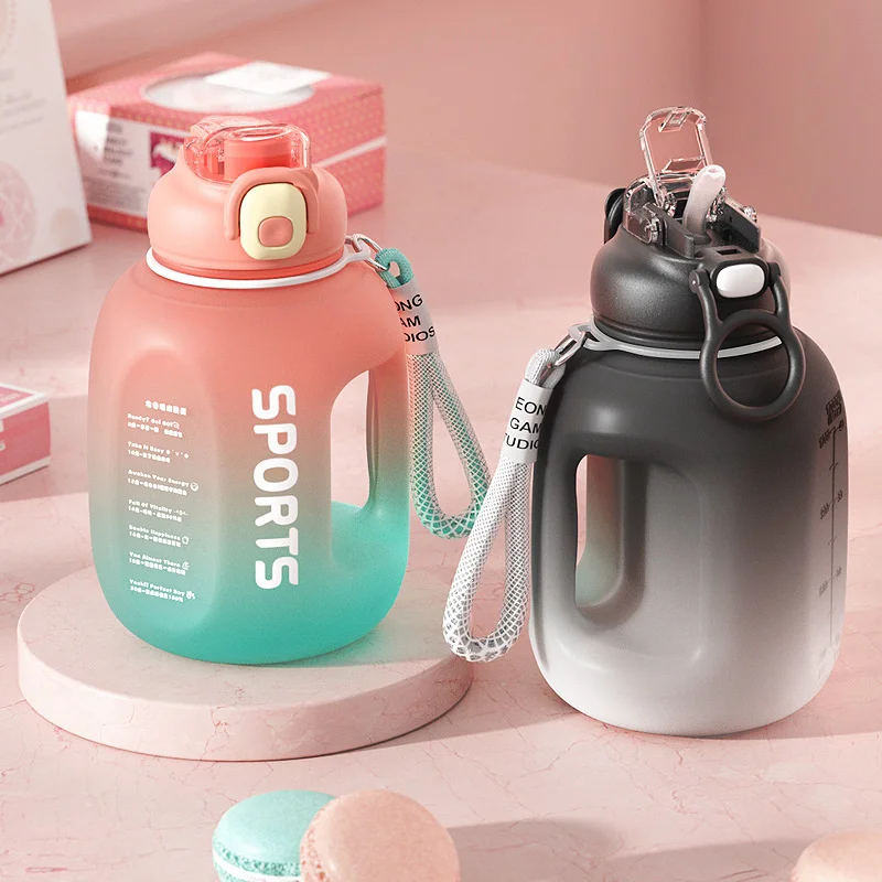

Large Capacity Portable Environmentally Friendly Plastic Water Bottle PC Sports Dringking Bottle Universal Straw Gradual Cup