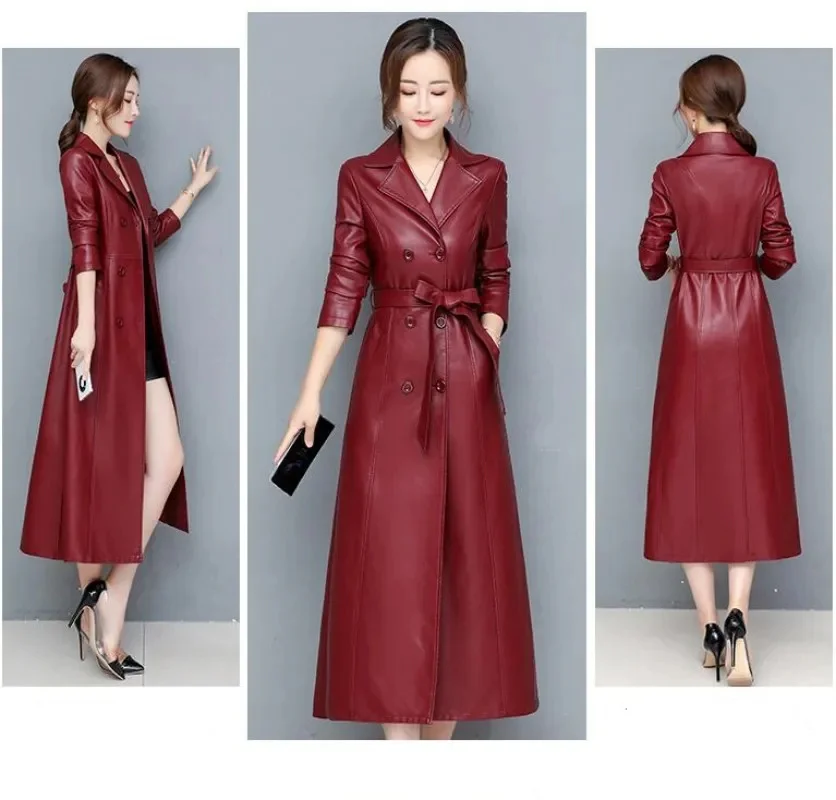 

M-6XL New Women Sheepskin Coat Spring Autumn 2023 Fashion Double Breasted Long Jacket Sheep Leather Overcoat Suede Outerwear