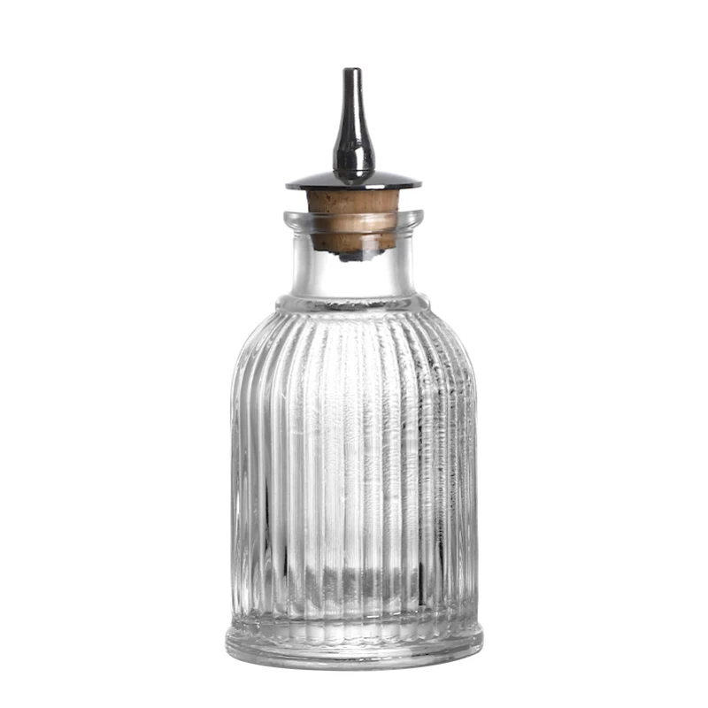 Vintage Glass Design Cocktail Bitters Bottle with Stainless Steel Dasher Top - Professional Bar Tool Accessory