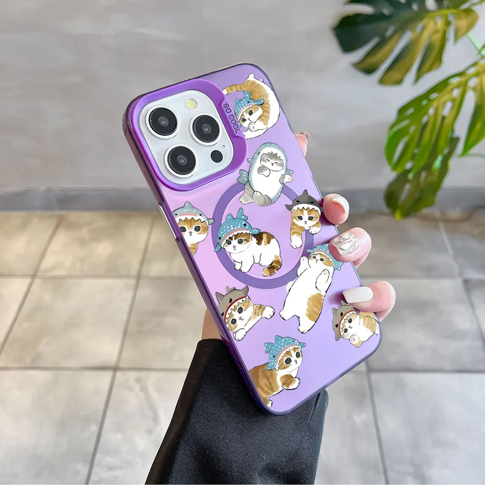 Charming M-Mofusands Cat Magsafe-Inspired Magnetic Phone Case with Soft Silver Plated Finish
