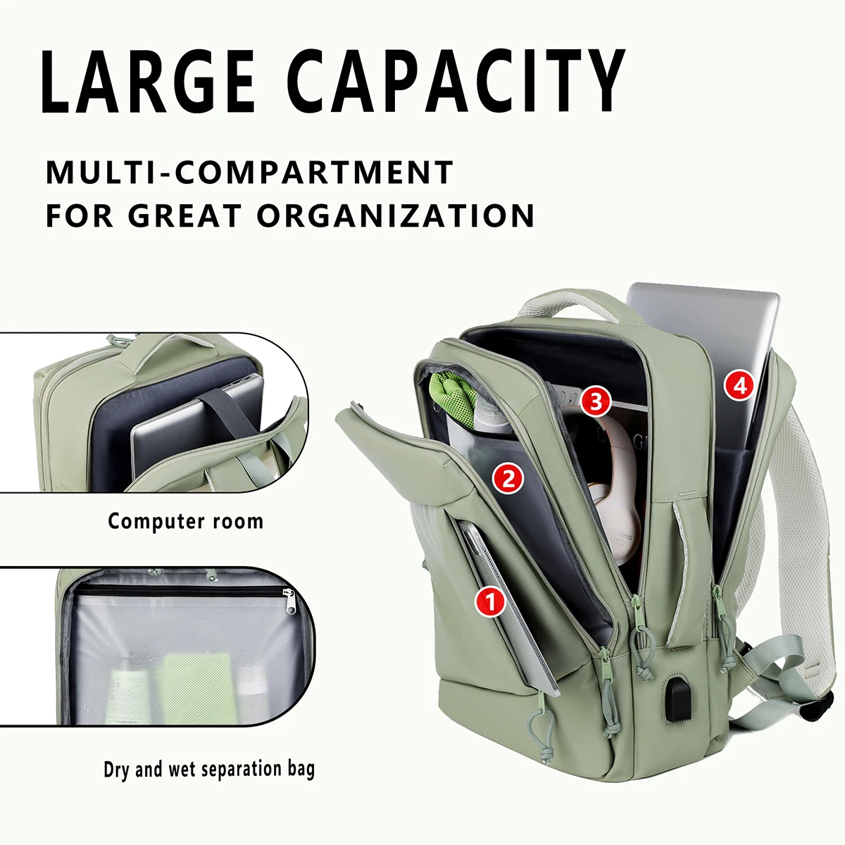 Travel Backpack Men's Business Backpack School Bag USB Rechargeable Backpack Large-Capacity Laptop Fashion Backpack