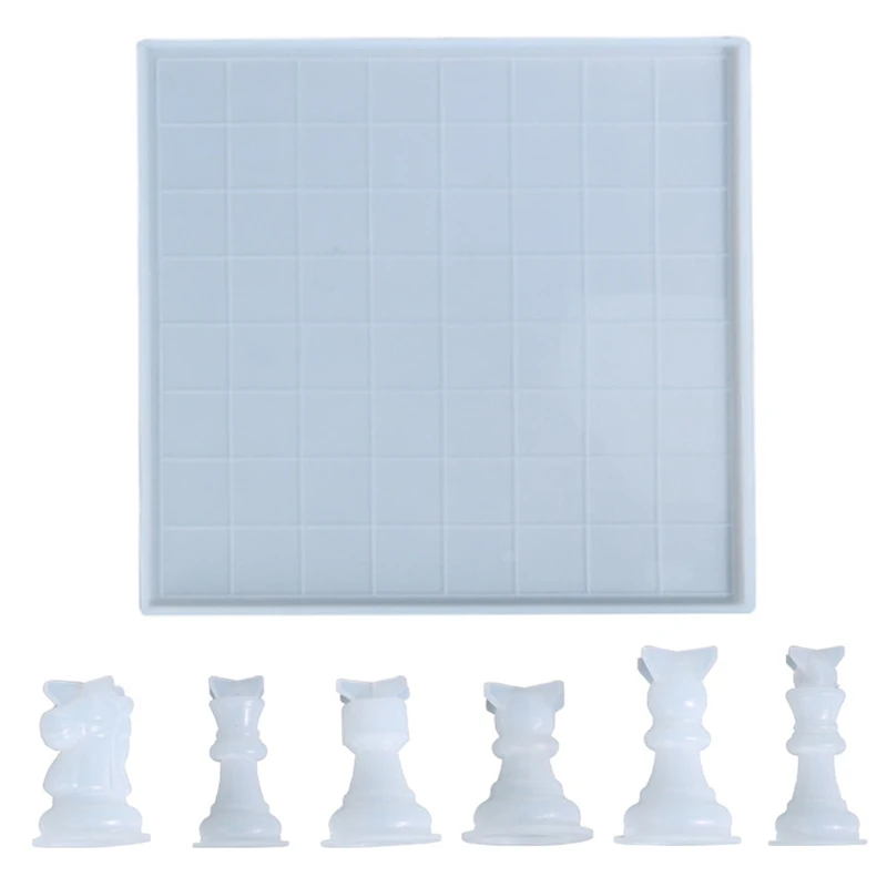 

Набор форм для шахматной доски из смолы, 1 шт. большая шахматная доска из эпоксидной смолы, форма для литья с 6 шт. 3D шахматами, силиконовые формы