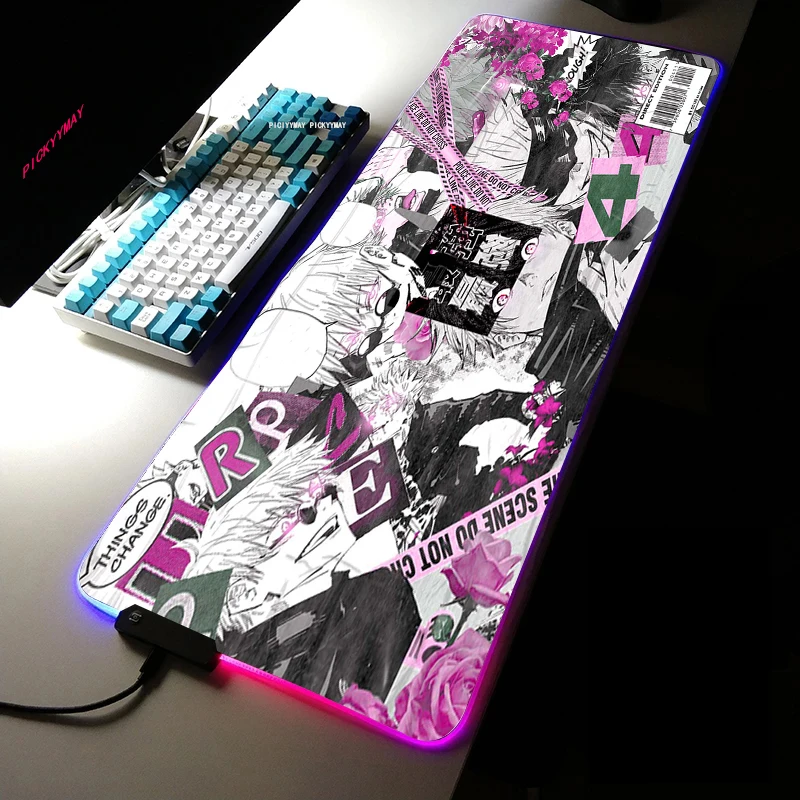 

Jujutsu Kaisen RGB Mousepad 900x400x3mm Cloud Gaming Mouse Pad Gamer Mat Computer Desk Padmouse Keyboard Colorful Locrkand Mats