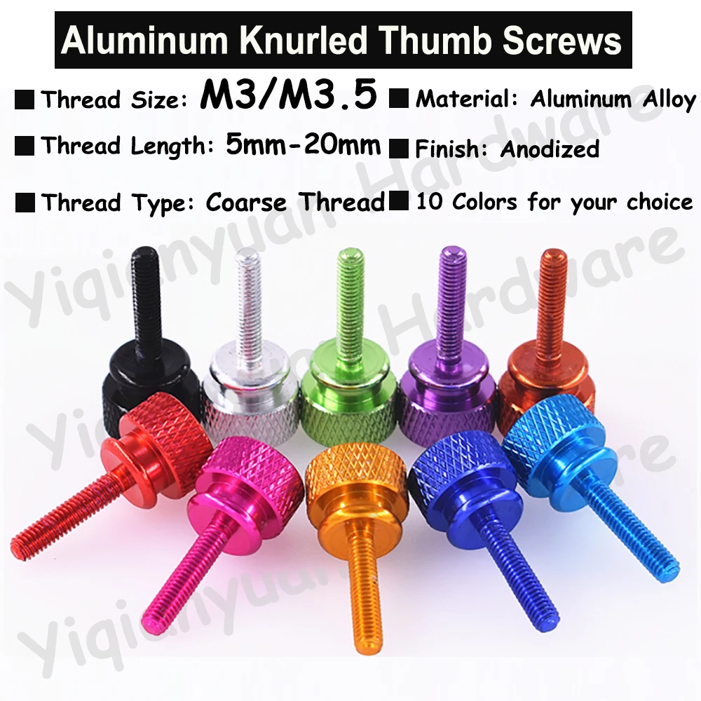 5Pcs M3 M3.5 Colourful Aluminum Knurled Hand Tighten Thumb Screws