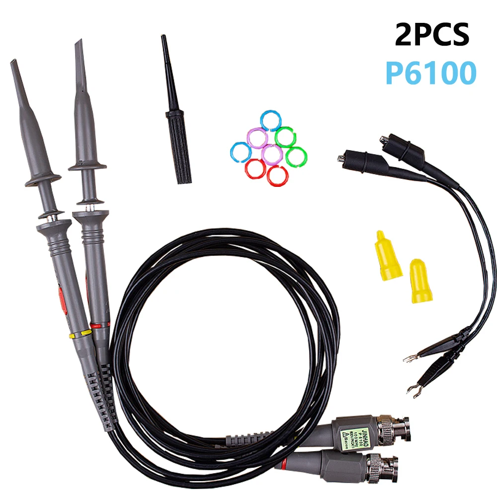 

P6100 2Pcs Oscilloscope Probe Analyzer Alligator Clip Test Probe Leads osciloscopio Accessories Diagnostic-tool 1X 10X 100MHz