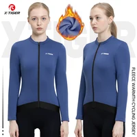 X-TIGER Winter Cycling Clothing Woman Long Sleeve Fleece Windproof Biking Women's Full Zipper Reflective Road MTB Bicycle Jersey
