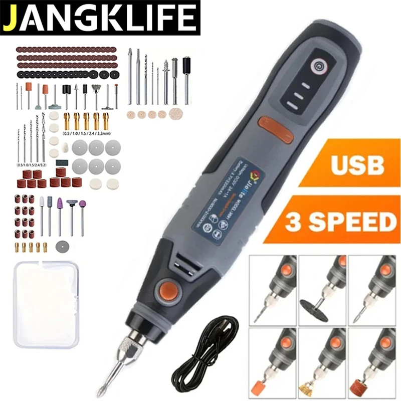 Rotary Tool Kit JANGKLIFE USB Cordless Rotary Tool Dremel Mini Drill Engraving Pen Electric Mini Wireless Drill Accessories DIY Set