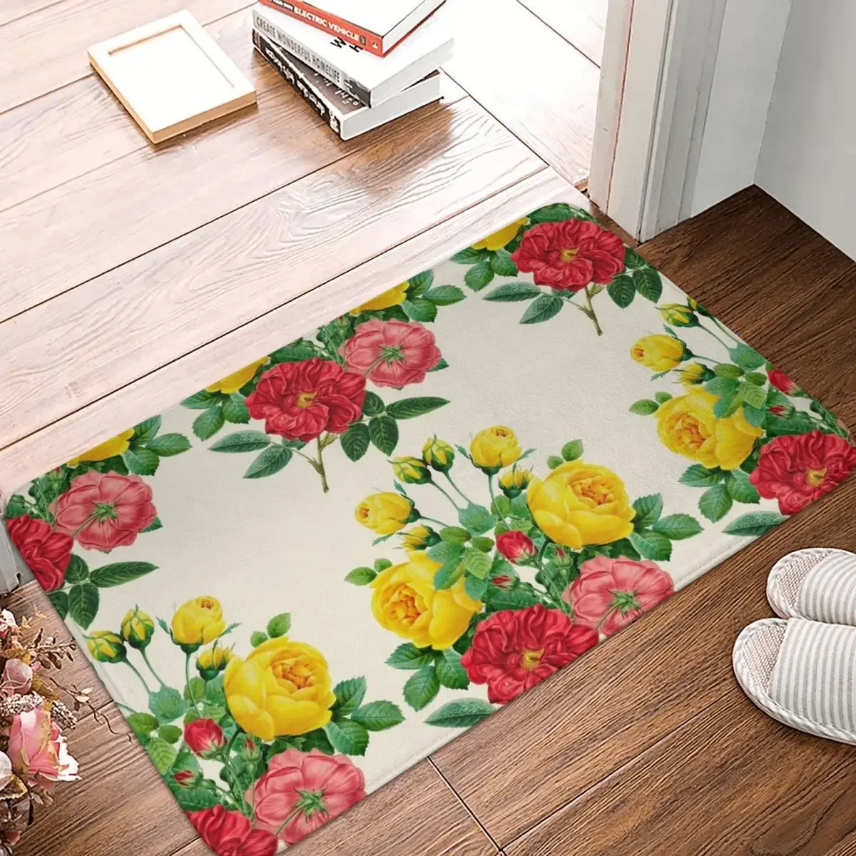 

Rose Yellow And Red Doormat Rug Carpet Mat Footpad Polyester Non-slip Sand Scraping Entrance Kitchen Bedroom Balcony Toilet