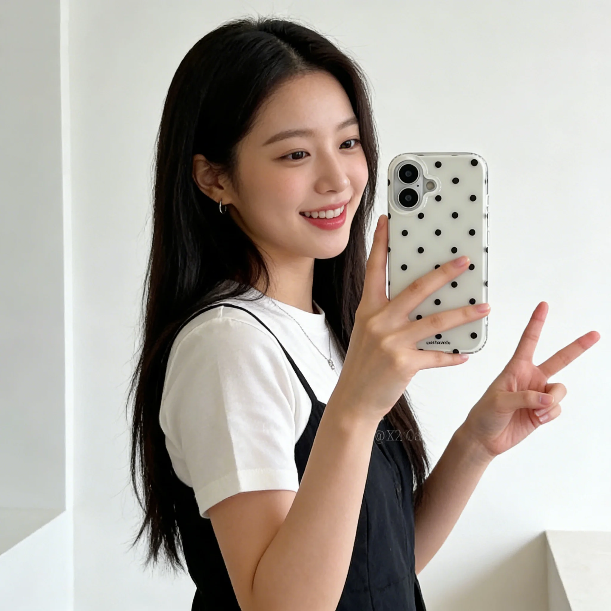 Chic Black & White Polka Dot Phone Case with Feather Texture Back Cover
