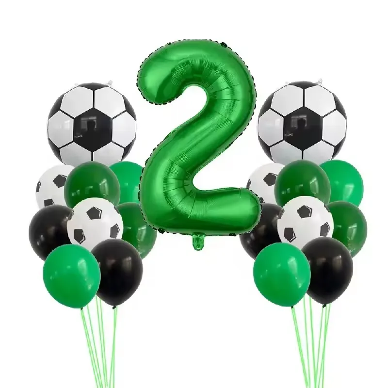 19-teiliges Fußball-Ballonset, 32 Zoll, grün, Zahlen 0-9, Fußball-Folienballons, runde Fußball-Globos für Babyparty, Jungen-Geburtstagsfeier – Detail 3
