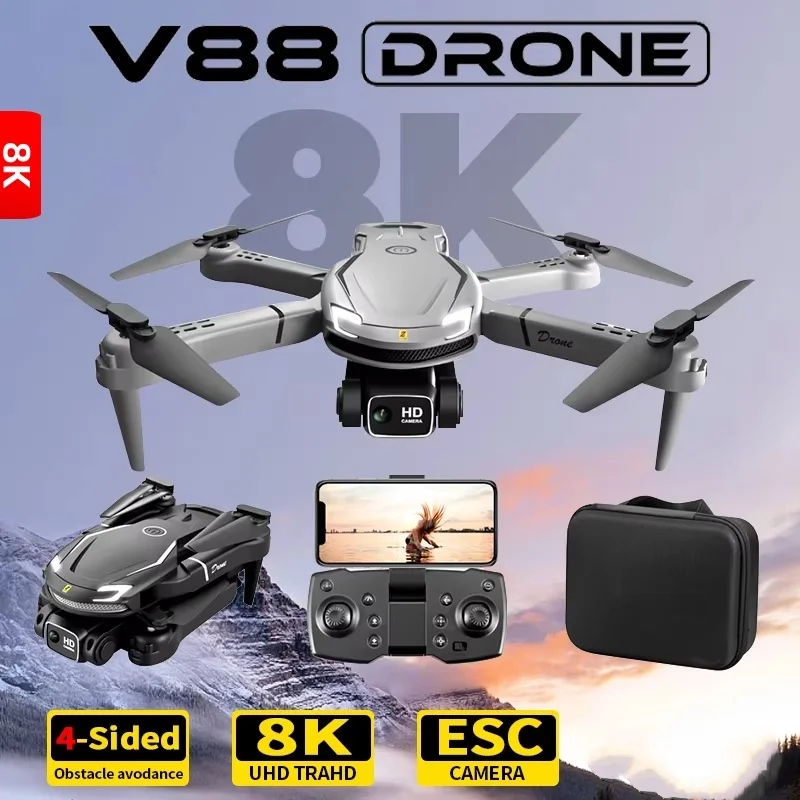 Drone Quadrotor V88 Professional 8K Wide-Angle HD 1080P Camera WiFi FPV Height Hold Foldable RC Drone Children's Toy