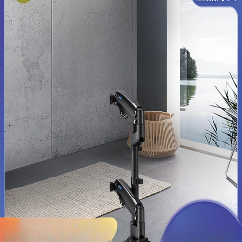 Dual screen display bracket with no punching base, retractable and rotating lifting