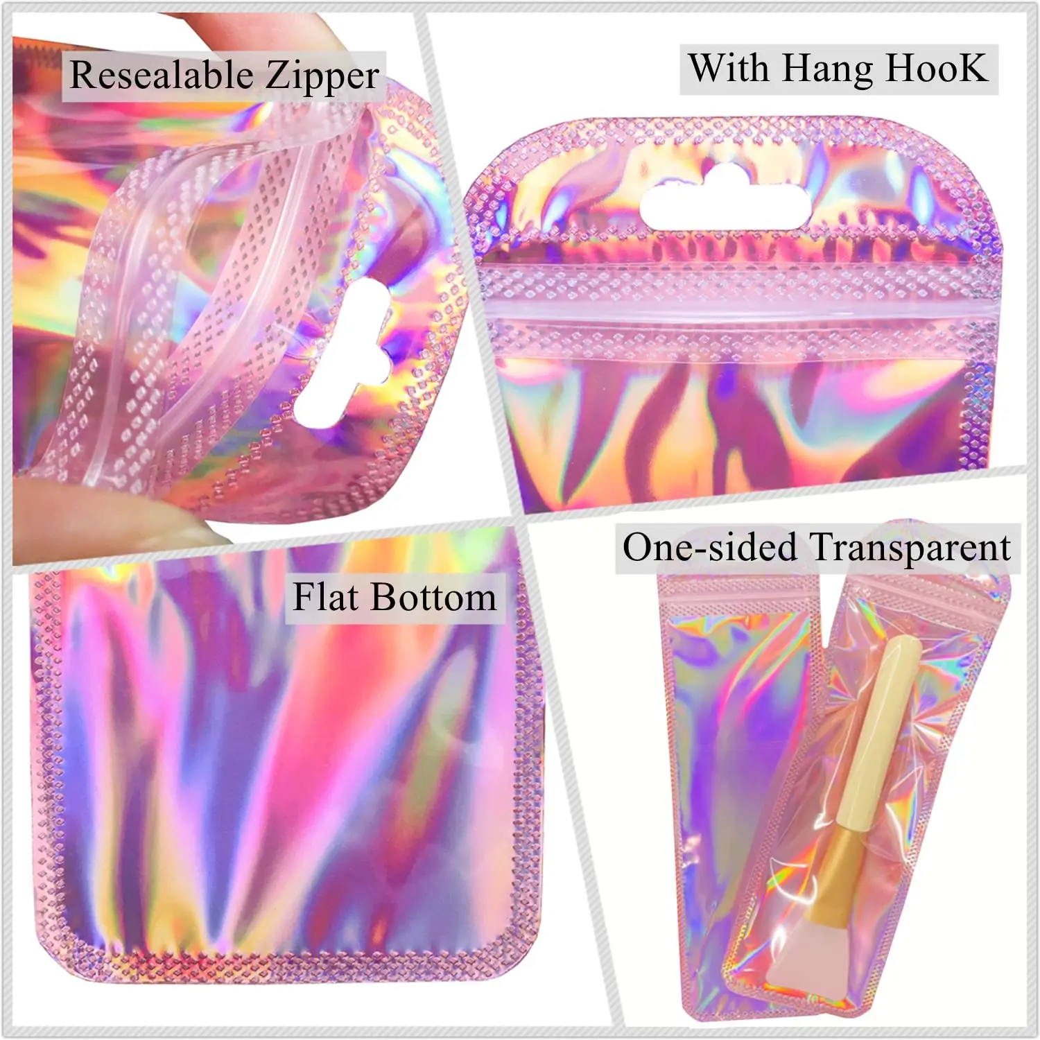 50 stücke Rosa Laser Druckverschlussbeutel Holographische Selbstdichtende Beutel Für Ohrring Display Schmuck Geschenk Verpackung Kleine Unternehmen Liefert – Detail 5