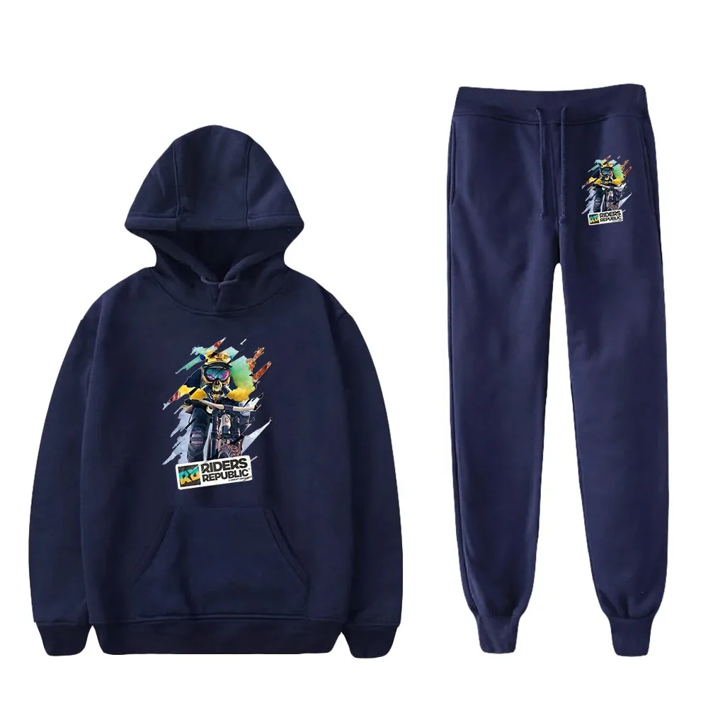 Riders Republic Merch Two Piece Set Unisex Hoodies Sweatpants 2022 Esporte Jogo Jovem Roupas Homens Terno das Mulheres 2024