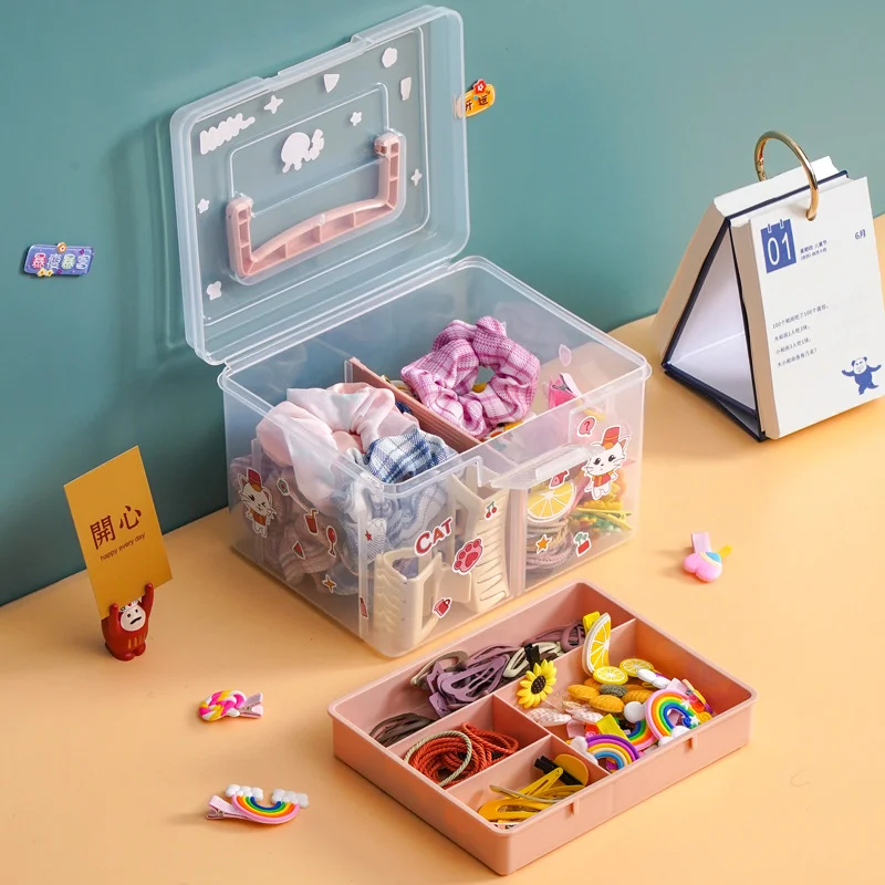 Storage box handheld portable double layer storage box transparent multifunctional outdoor storage and organisation