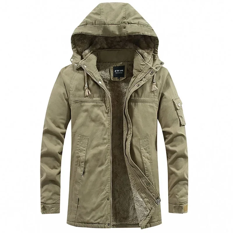 Winter Warm Varsity Jacket Thick Fleece Casual Men Parkas Coat Military Windproof Hooded Jackets Man Men Washed Cotton New 2024