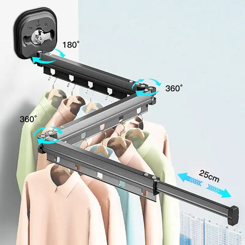 Suction Wall Mount Folding Clothes Drying Rack No Punching Folding Clothes Hanger Retractable Suction Cup Clothes Drying Rack 2