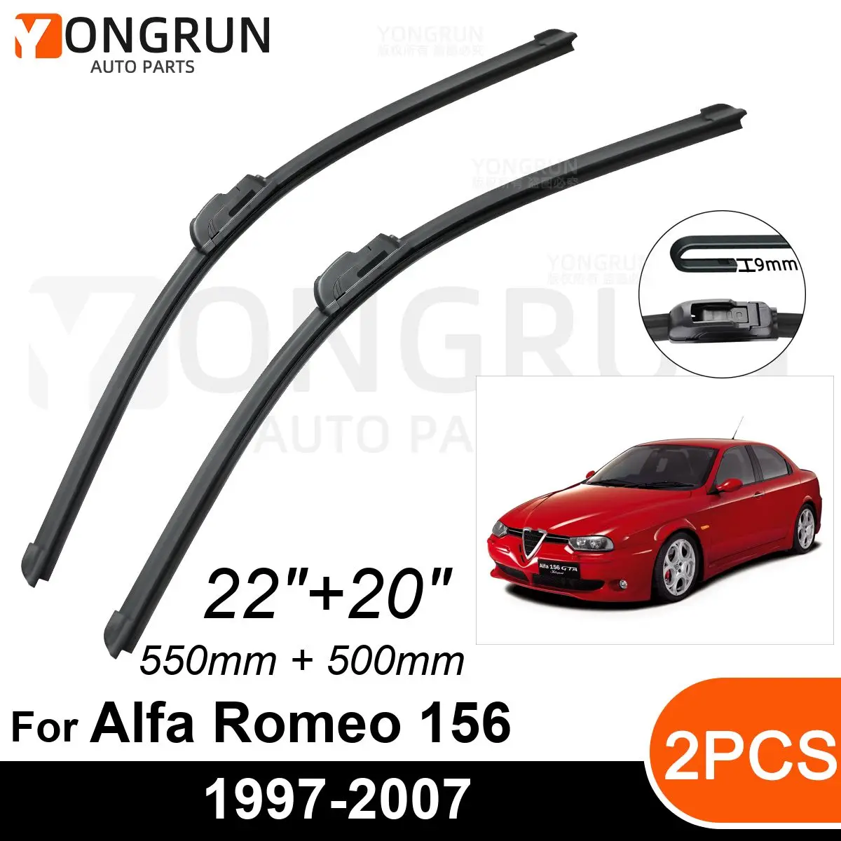 

Стеклоочистители для Alfa Romeo 156 1997-2007, 22 + 20 дюймов