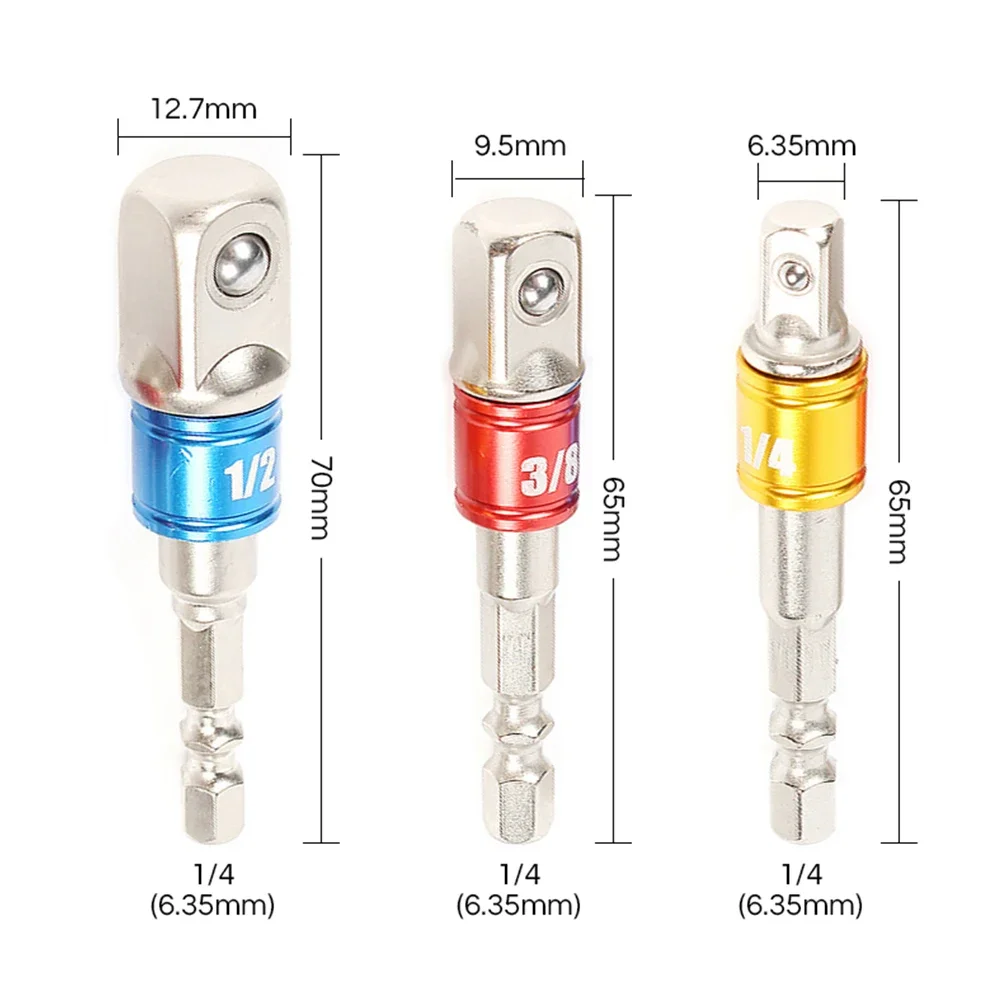 Drill Socket Adapter 1/4" Hex Shank Wrench Socket Adapter Square Head Set Extension Drill Bits Bar Power Tools 1/4 3/8 1/2 5