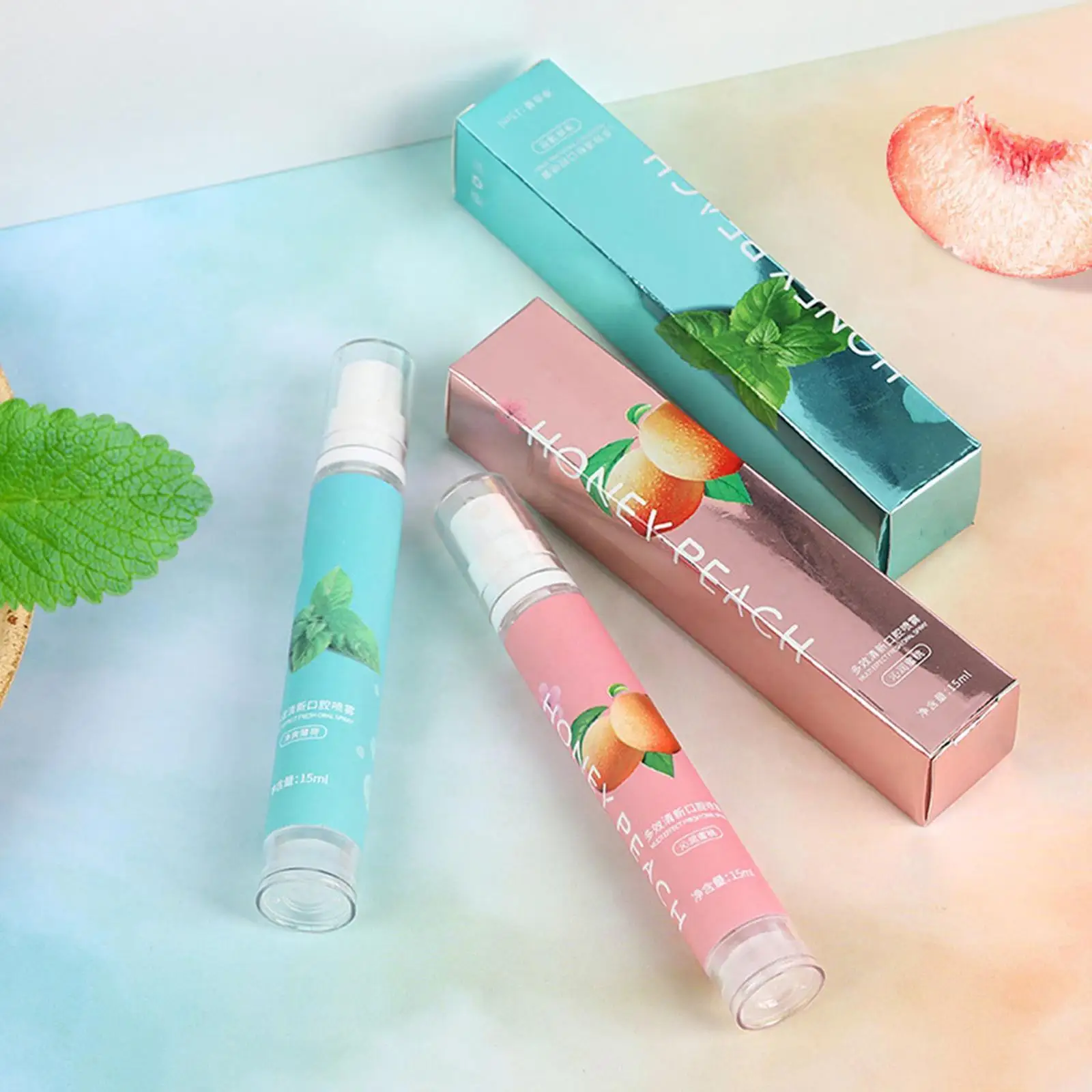

15ml Fruity Breath Peach Mint Breath Freshener Spray Halitosis Freshener Treatment Mouth Odor Spray Refreshing Care Liquid I3O0