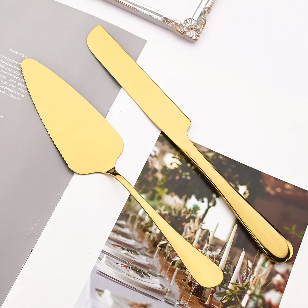 Description Picture 4 of item2Pcs Gold Cutlery Set Stainless Steel Cake Knife Long Handle Shovel Cake Pizza Dessert Kitchen Tool Sliverware Tableware Sets