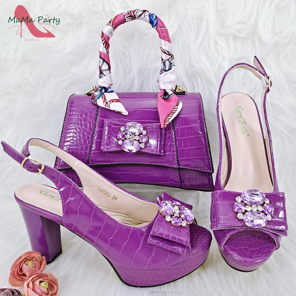 

2023 Hot Sale INS Design Italian Women Shoes Matching Bag Spring New Arrivals Decorate with Crystal High Quality in Purple Color