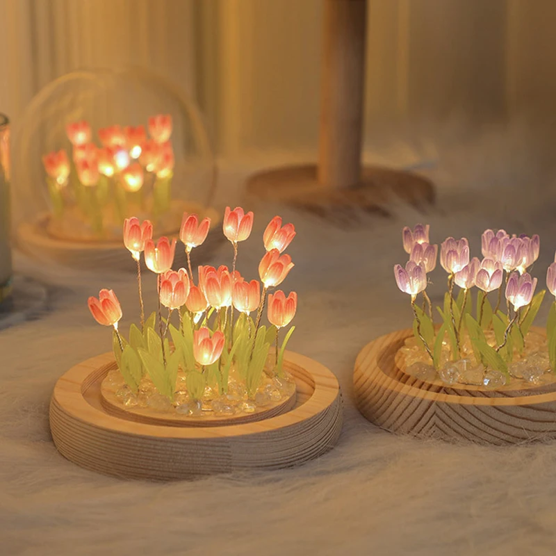 

Artificial Tulip Flower Night Light Handmade Bedside Lamp LED Simulation Tulip Night Lamp Home Decor Birthday Gifts Table Lamp