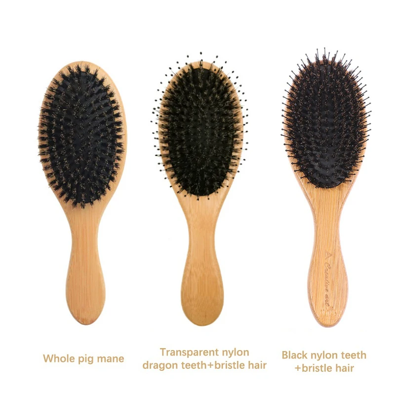 

Hair Brush Natural Bamboo Handle Boar Bristles Anti-static Hair Scalp Paddle Hairbrush Gasbag Massage Comb Hair Care