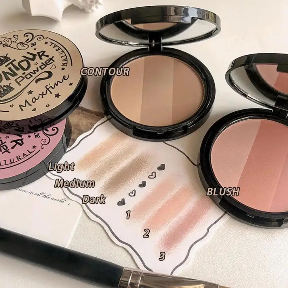3 Color Contouring Powder Rose Pink Bronzer Palette Long Lasting Natural Stereoscopic Face Shading Powder Contour Palette