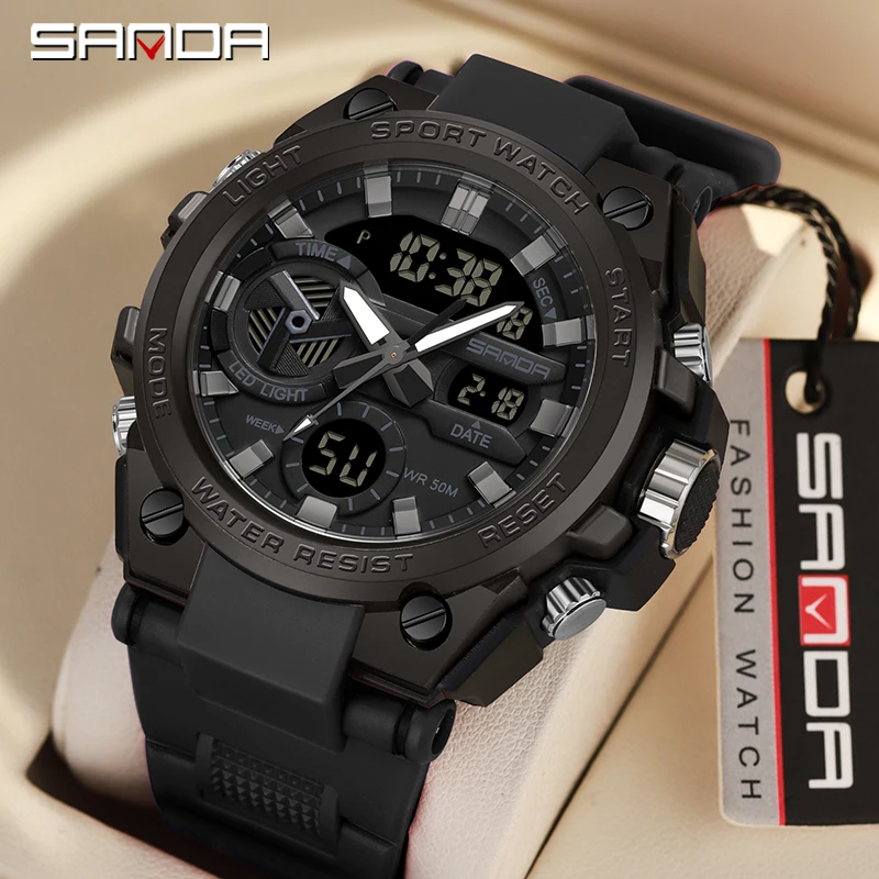 

Sanda New Arrival Outdoor Sports Men's Electronic Watch Fashion LED Analog Digital Alarm Wrist Watches Military 50M Waterproof