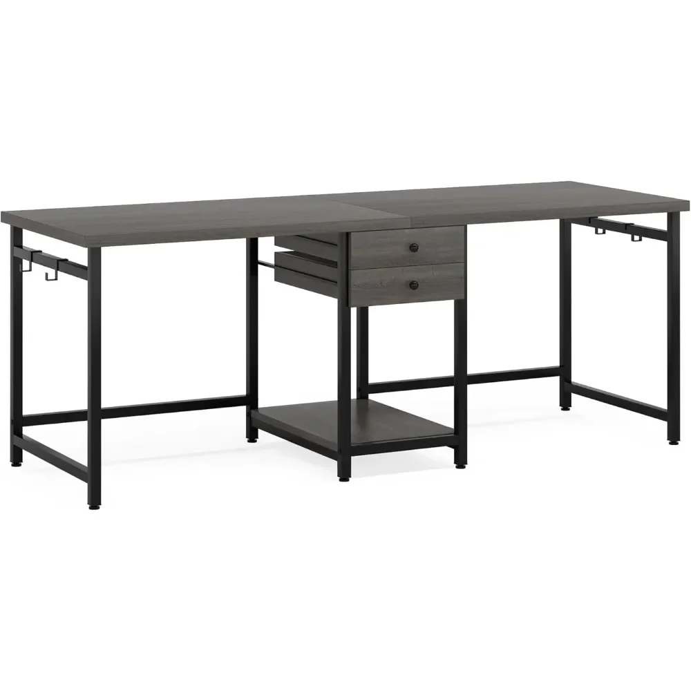 New2025-79 Inch Extra Long Desk, Two Person Desk with 2 Drawers, Double Computer Table with Storage Shelves, Writing Table for H