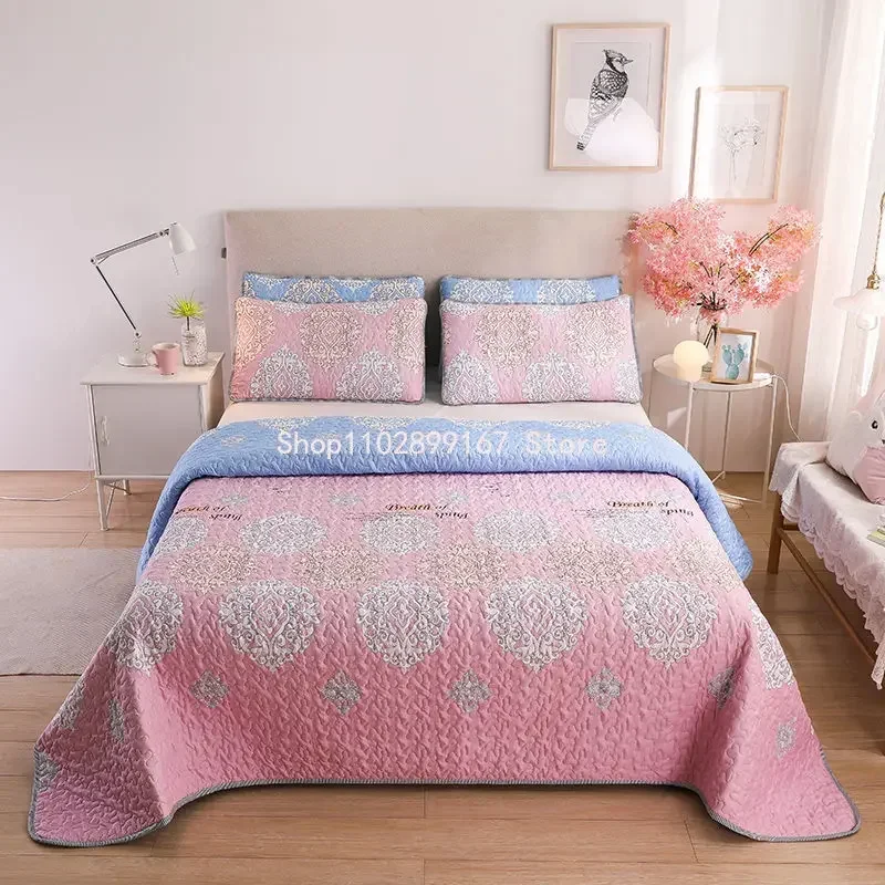 Bedspread Washed Cotton Quilted Bed Cover Queen King Size Pastoral Style Non Slip Sheet Blanket Quilt Warm Printied Bedding