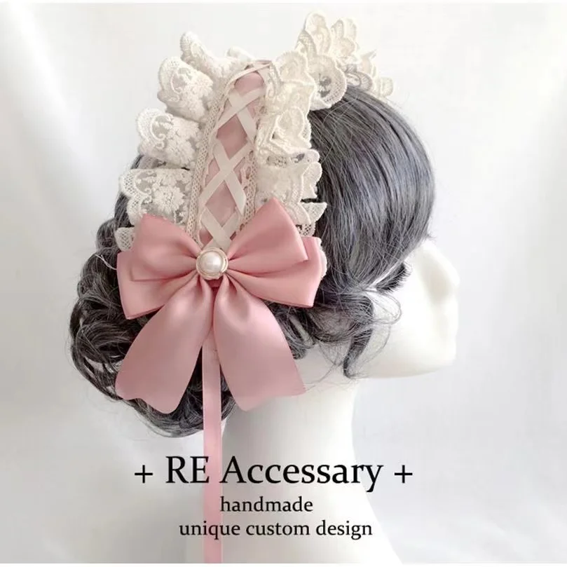 Lola copricapo fascia per capelli con fiocco KC gotico nero rosso carino accessori per capelli in pizzo  200000532