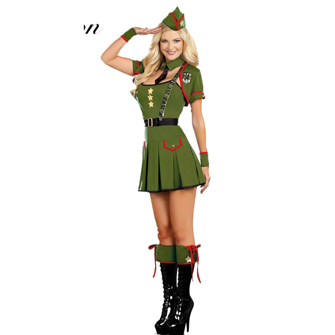 Women's Sexy Military Soldier Costume Army Green Halloween