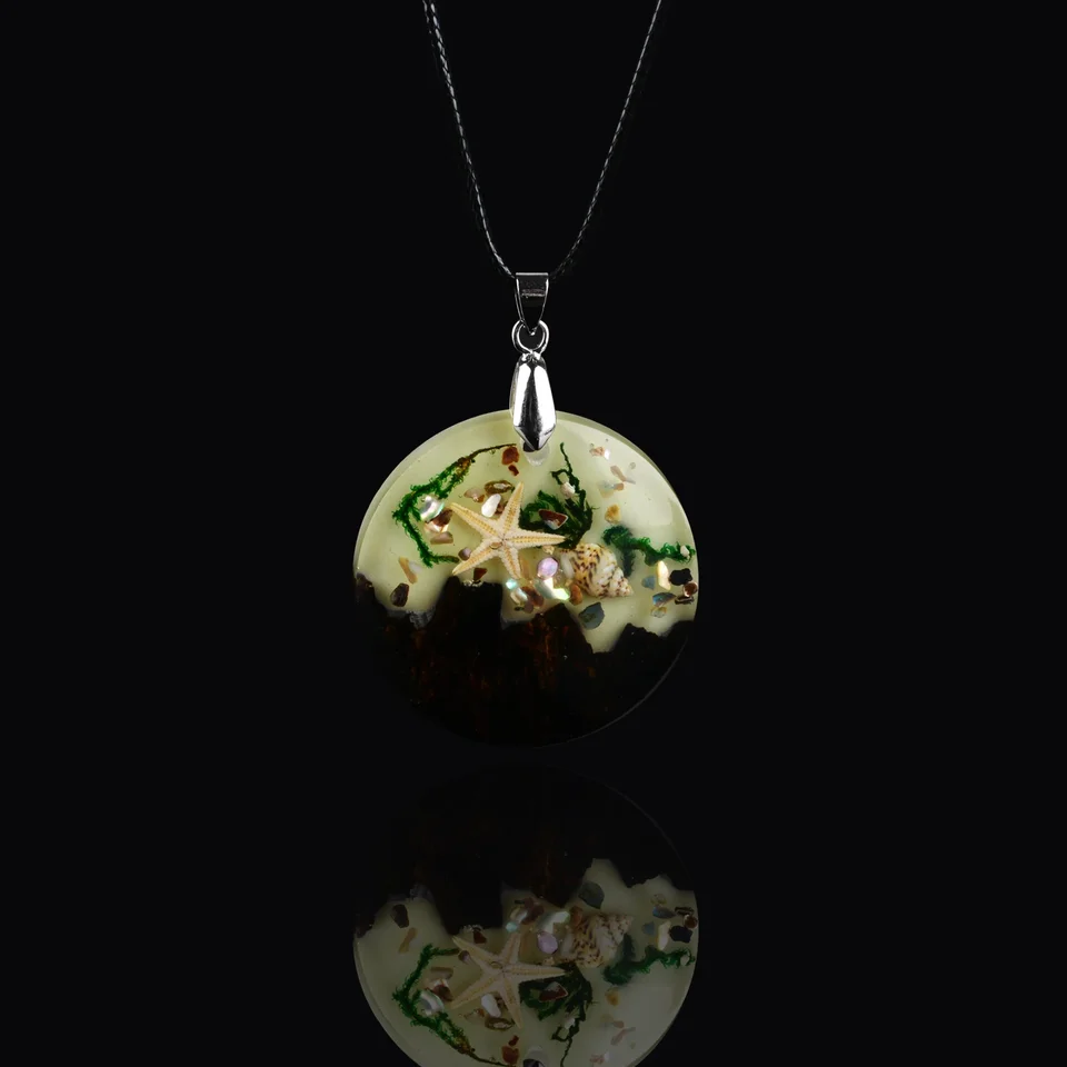 Handmade Wood & Resin Glow In The Dark Pendant Necklace - Light Absorbing, Luminous, Unique Women's Jewelry - View #9