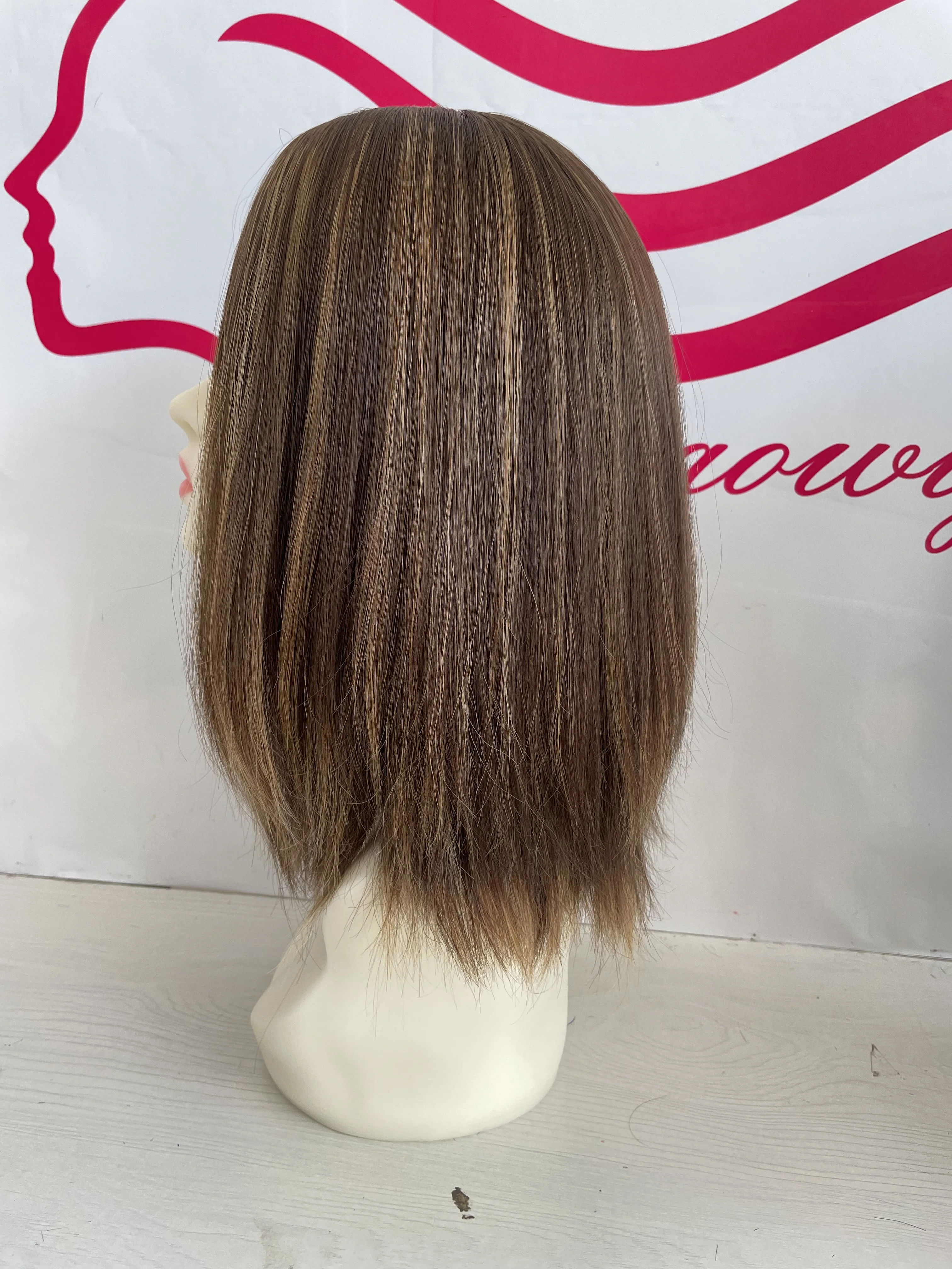 Light brown color，European hair , straight with body 14inch 6/12# ，jewish wig ,kosher wig Best Sheitels